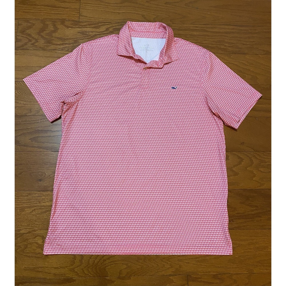 Vineyard Vines Mens Blue Golf Cart Print Performance Polo Shirt Size Large Pink